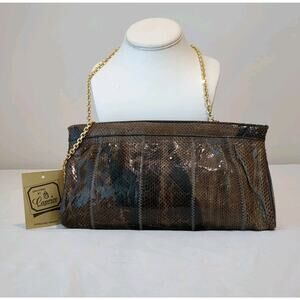 Vintage Caprice Snakeskin Purse Clutch Chain Strap Original Tag Retro City